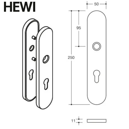 HEWI Langschild, R-Technik, 235.20RKN 50, 20mm, kurze Nocken Stahlblau