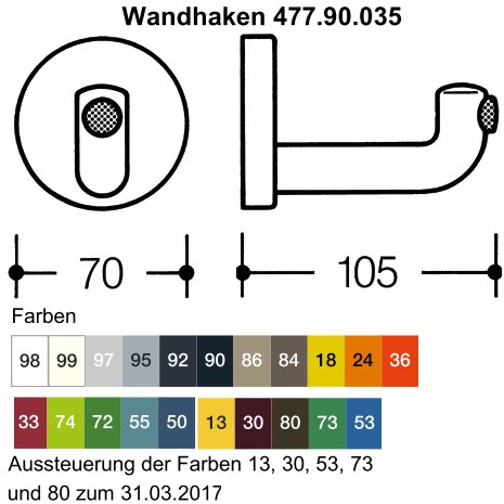 HEWI 477.90.035 98 Wandhaken Serie 477 d:70mm Trpuffer schwarz signalwei