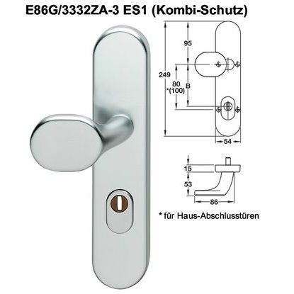 Hoppe E 86G/3332ZA 3 ES1 (Kombi Schutz) Edelstahlschutzschild 72/8 mm