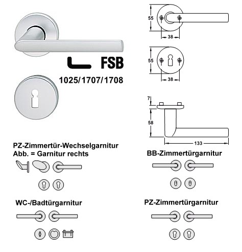 PZ Wechsel Rosettengarnitur FSB 1025/1707/1708 Aluminium silberfarbig eloxiert DIN rechts