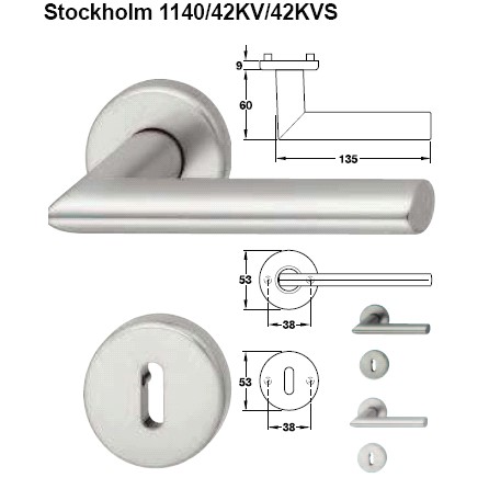 Hoppe Stockholm 1140/42KV/42KVS BB Rosetten Garnitur Aluminium stahlfarben eloxiert