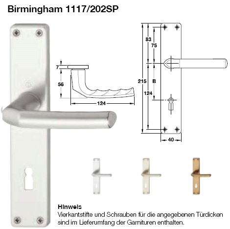 Hoppe Birmingham 1117/202SP BB Zimmer Langschild Garnitur Aluminium broncefarben eloxiert