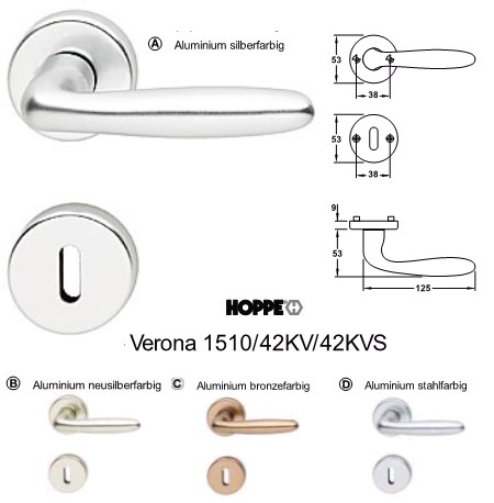 Hoppe Verona 1510/42KV/42KVS BB Zimmer Rosetten Garnitur Aluminium silberfarbig eloxiert