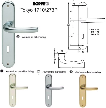 Hoppe Tokyo 1710/273P BB Drckergarnitur ALU neusilber