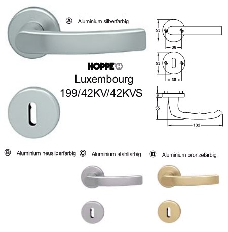 Hoppe Luxembourg 199/42KV/42KVS PZ Wechsel Rosetten Garnitur Aluminium bronzefarben eloxiert