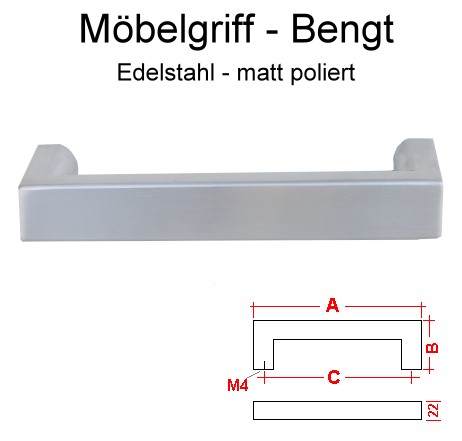 halbrunder Möbelgriff Bengt aus Edelstahl matt poliert, 142 mm breit