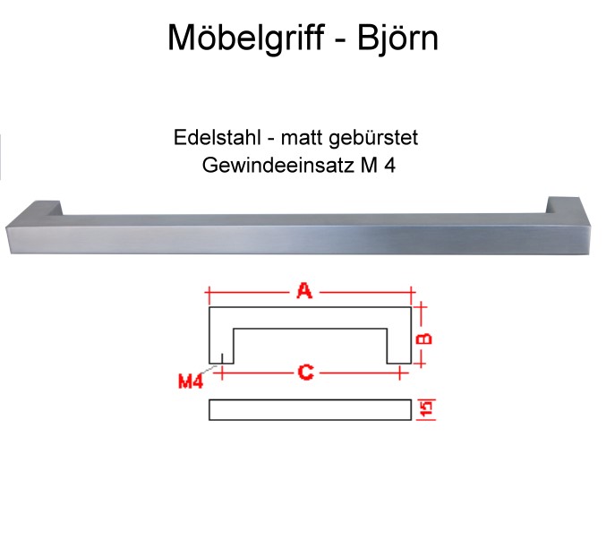 Möbelgriff Björn HR102 aus Edelstahl matt 460 mm