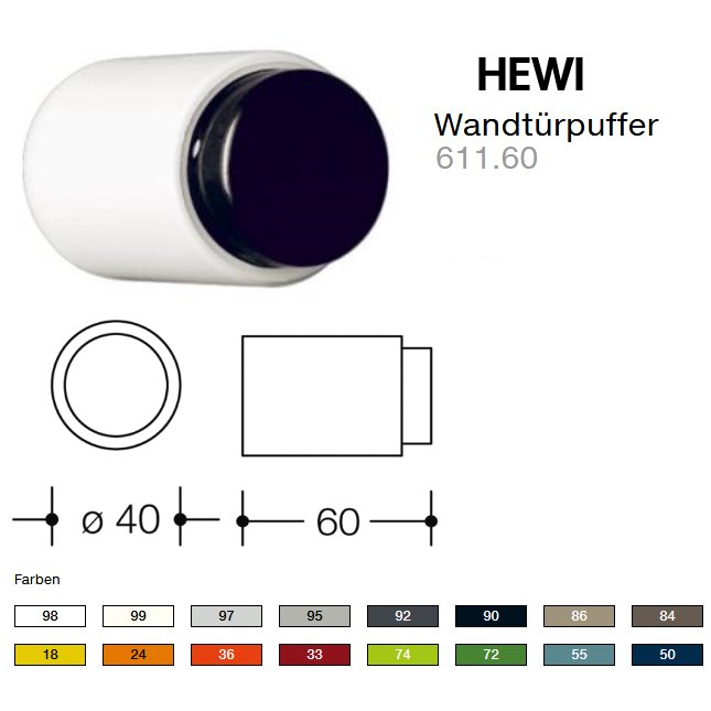 HEWI 611.60 Wandtuerpuffer 50 stahlblau