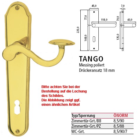 Schssmetall Tango WC Langschildgarnitur <b>Norm</b> in Messing poliert